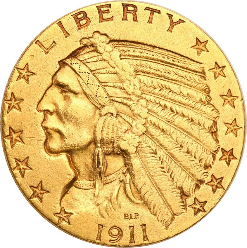 USA 5 dolarów 1911 Indianin st.2+